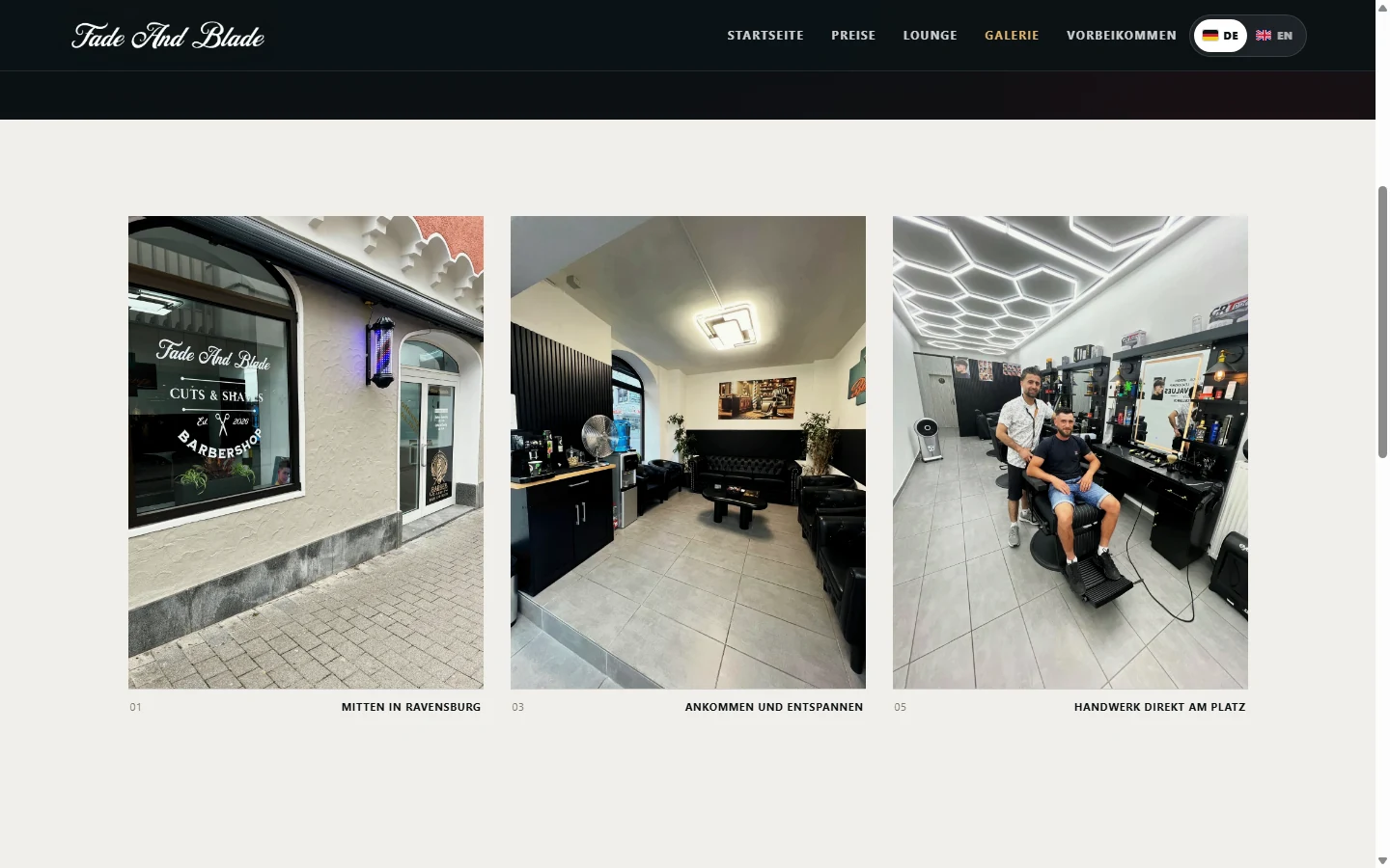 Galerieseite der Fade-&-Blade-Website